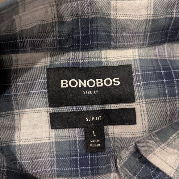Bonobos Navy Flannel Stretch Casual Dinner Work Button Down L - Picture 2 of 4